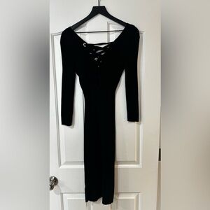Almost Famous Black Lace-Up Long Sleeve Dress